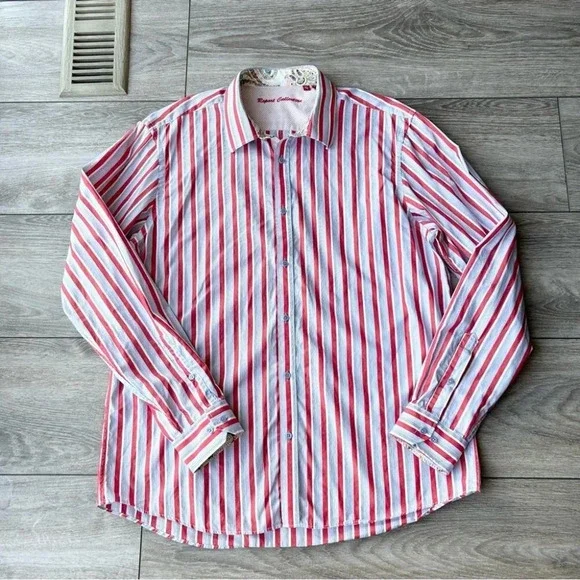 Report Collection Striped Pattern Paisley  Pattern Cuffs Button Down Shirt - Picture 3 of 16